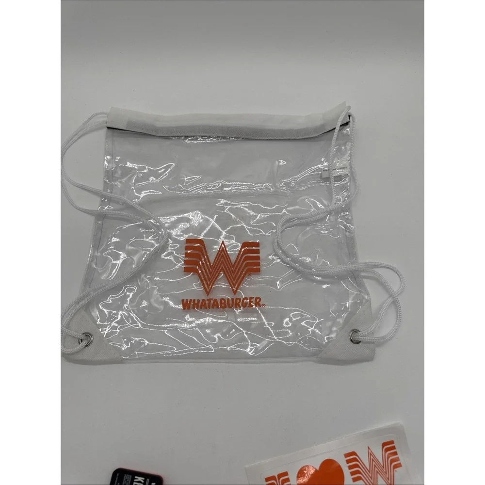 Whataburger clear string backpack with‎ lots of goodies Keychain Sunglasses